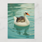 Adorable Mouse on a Swan Pool Float ポストカード (正面)