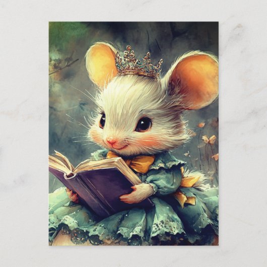 Adorable Mouse Princess Reading a Book ポストカード (正面)