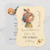 Adorable Neutral Pastel Gilrl Bird Stars Childhood 招待状 (正面/裏面)