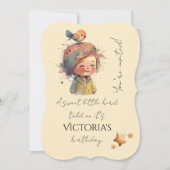 Adorable Neutral Pastel Gilrl Bird Stars Childhood 招待状 (正面)