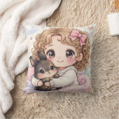 Adorable Niña con su Conejito Kawaii クッション (ブランケット)