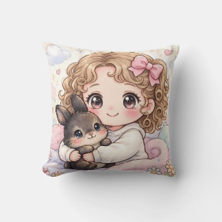 Adorable Niña con su Conejito Kawaii クッション