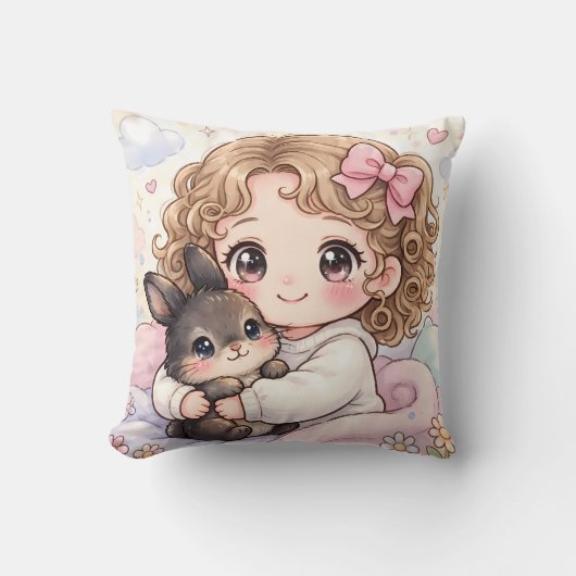 Adorable Niña con su Conejito Kawaii クッション (正面)