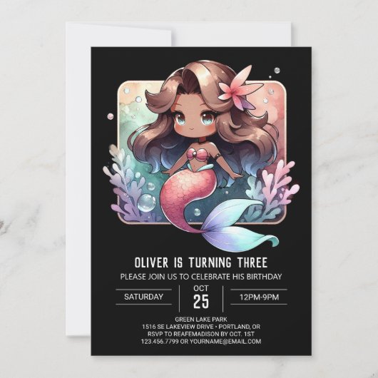 Adorable Ocean Mermaid Birthday 招待状 (正面)