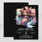 Adorable Ocean Mermaid Birthday 招待状 (正面/裏面)