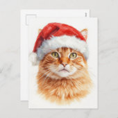 Adorable Orange Tabby Cat in Santa Hat シーズンポストカード (正面/裏面)