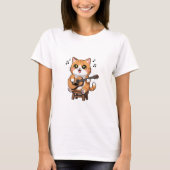 Adorable Orange Tabby Cat Playing Acoustic Guitar Tシャツ (正面)