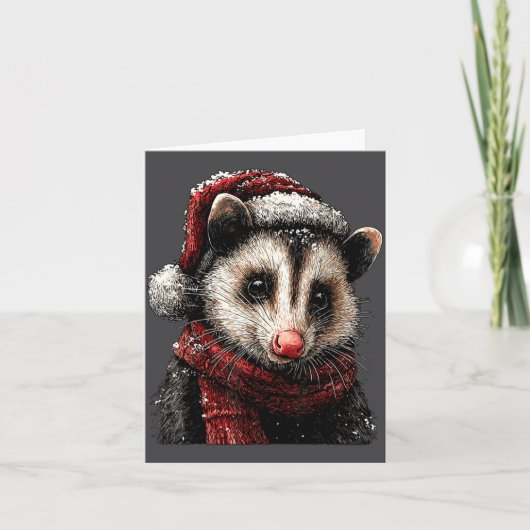 Adorable Ossum In Santa Hat Snowy Winter Christmas カード (正面)