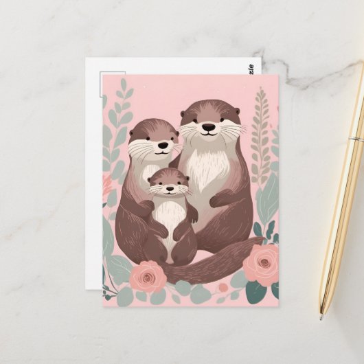 Adorable Otter Family ポストカード (正面/裏面インサイチュ)