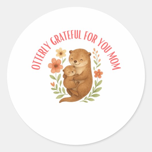 Adorable Otter Mom Mother's Day ラウンドシール (正面)