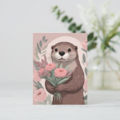 Adorable Otter With Flowers ポストカード (スタンド正面)