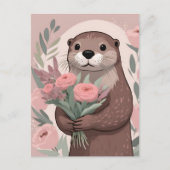 Adorable Otter With Flowers ポストカード (正面)