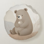 Adorable Ours Brun à la Marguerite - Aquarelle ラウンドクッション (裏面)