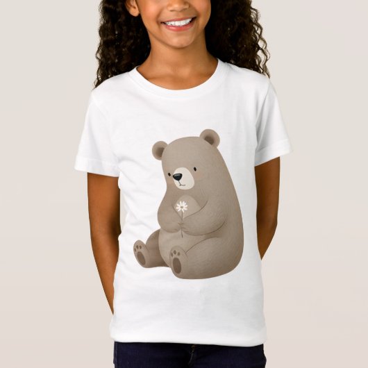 Adorable Ours Brun à la Marguerite - Aquarelle Tシャツ (正面)