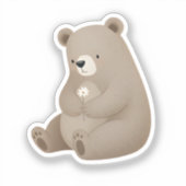 Adorable Ours Brun à la Marguerite – Illustration  シール (正面)