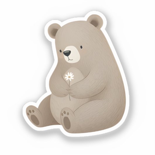 Adorable Ours Brun à la Marguerite – Illustration シール (正面)