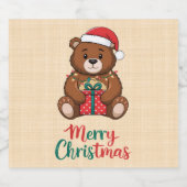 Adorable ours de noël - Merry Christmas スパークリングワインラベル (シングルラベル)