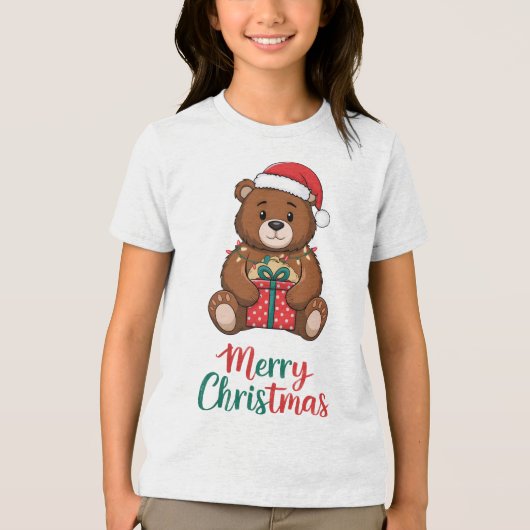 Adorable ours de noël - Merry Christmas トライブレンドＴシャツ (正面)