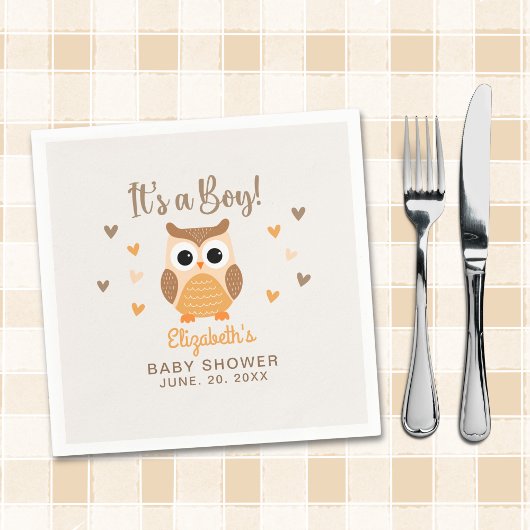 Adorable Owl Baby Shower Boy スタンダードカクテルナプキン