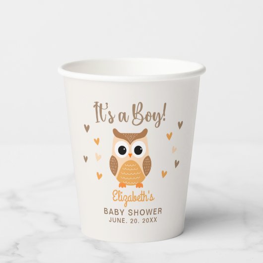 Adorable Owl Baby Shower Boy 紙コップ (裏面)