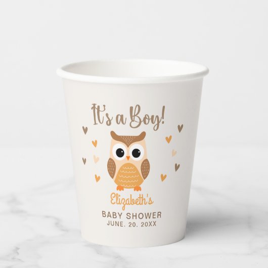 Adorable Owl Baby Shower Boy 紙コップ (正面)