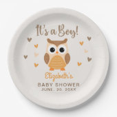 Adorable Owl Baby Shower Boy Boho ペーパープレート (正面)