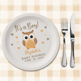 Adorable Owl Baby Shower Boy Boho ペーパープレート
