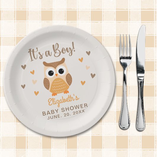 Adorable Owl Baby Shower Boy Boho ペーパープレート