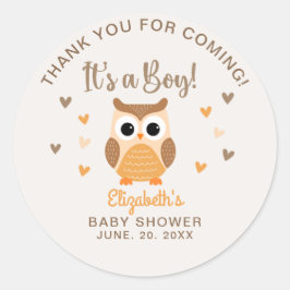 Adorable Owl Baby Shower Boy Boho ラウンドシール