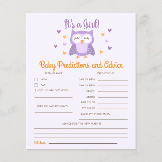 Adorable Owl Baby Shower Girl (正面)