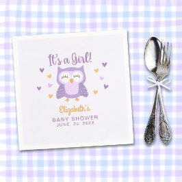 Adorable Owl Baby Shower Girl スタンダードカクテルナプキン