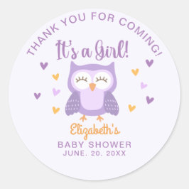 Adorable Owl Baby Shower Girl ラウンドシール