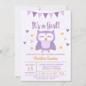 Adorable Owl Baby Shower Girl – It's a Girl' 招待状 (正面)