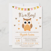 Adorable Owl Baby Shower Invitation – 'It's a Boy' 招待状 (正面)