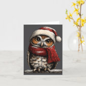 Adorable Owl With Santa Hat Snowy Winter Christmas カード (黄色い花)