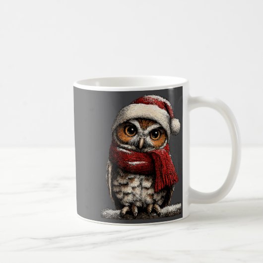 Adorable Owl With Santa Hat Snowy Winter Christmas コーヒーマグカップ (右)