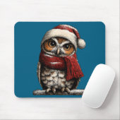 Adorable Owl With Santa Hat Snowy Winter Christmas マウスパッド (マウス)