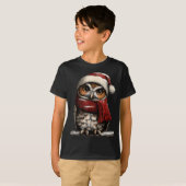 Adorable Owl With Santa Hat Snowy Winter Christmas Tシャツ (正面フル)