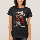 Adorable Owl With Santa Hat Snowy Winter Christmas Tシャツ (正面)