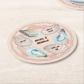 Adorable Oyster Roast "Plate" Coastal Wedding ラウンドペーパーコースター (アングル)