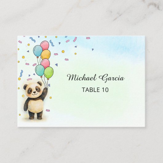 Adorable Panda Balloon 1st Birthday  プレイスカード (正面)