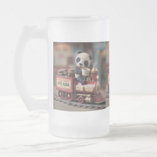 Adorable Panda Figurine on a Vintage Toy Train フロストグラスビールジョッキ