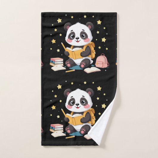 Adorable panda reading , stars,pattern  バスタオルセット (ハンドタオル)