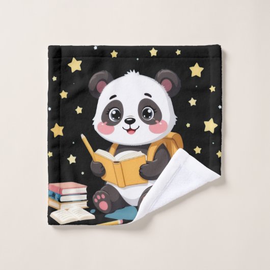 Adorable panda reading , stars,pattern  バスタオルセット (ウォッシュタオル)