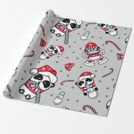 Adorable Panda Snowman Christmas Holiday Cute Wrap ラッピングペーパー
