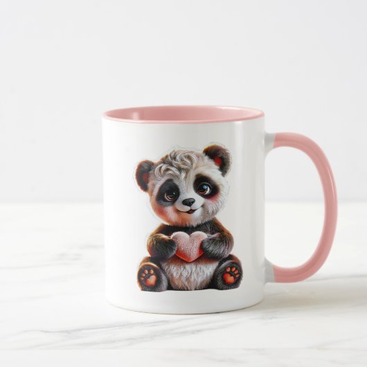 Adorable panda tenant un cœur rose. マグカップ (右)
