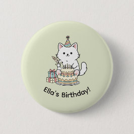 Adorable Party Cat Birthday Cake Light Yellow Art 缶バッジ