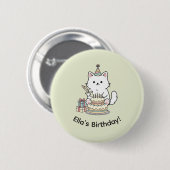 Adorable Party Cat Birthday Cake Light Yellow Art 缶バッジ (正面&裏面)