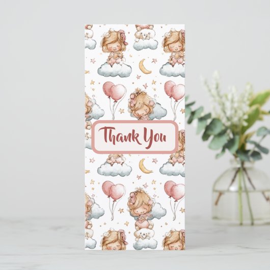 Adorable Pastel Baby Girl Shower Thank You Card (スタンド正面)