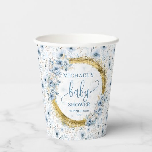 Adorable pastel blue flowers gold boho paper cups 紙コップ (裏面)